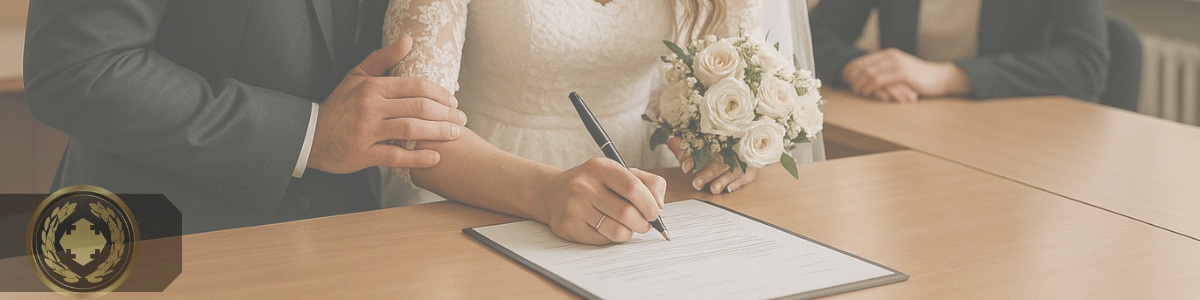 documentos para mudança de nome Uma pessoa sentada em uma mesa de cartório assinando um documento, com expressão concentrada, em um ambiente interno iluminado de forma suave, ao lado de um atendente que observa o procedimento